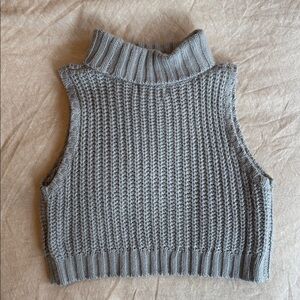 Gray Sleeveless Turtleneck Sweater